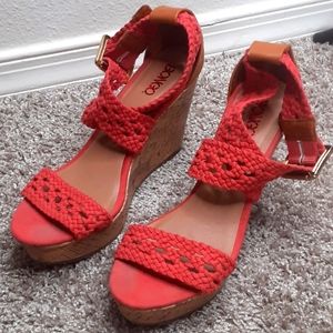 Bongo Wedge Orange Shoes Size 8 1/2 (14)